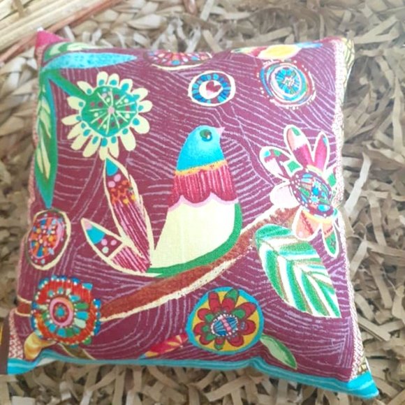 *Pillow Mini Folk Art Bird Flowers Handmade - Picture 2 of 3